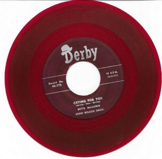 Rare R&b 45 Bette Mclaurin " Crying For You/a Cottage " Derby Red Wax Og