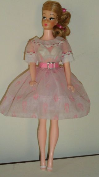 Vintage Barbie Clone Sheer Retro Style Dress With Slip Bra Belt Heels No Doll