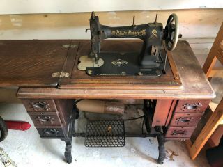 Antique White Rotary Treadle Sewing Machine From Early 1900