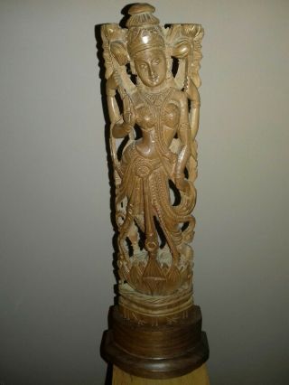 Vintage Chinese Hand Carved Wood Wooden Goddess Statue Figure Ornament