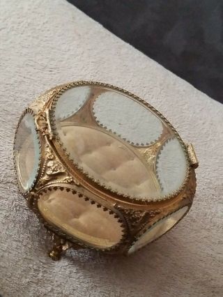 Antique French Brass & Crystal Jewelry Box/casket Glass Gorgeous