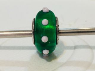 Authentic Pandora Seeing Spots Green White Murano Glass Charm Rare 790627