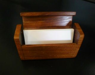 Vintage Wooden Business Card Holder Handmade Hinged Box Desk Display Case