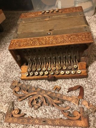 Antique Koch Button Box Accordion Made In Germany (broken / Parts / Repair)