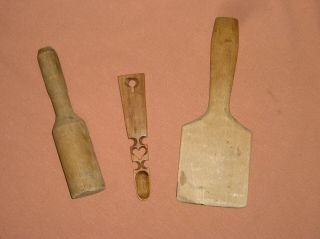 Antique Primitive Old Wooden Farmhouse Kitchen Utensils/spoons/butter Paddles/ma