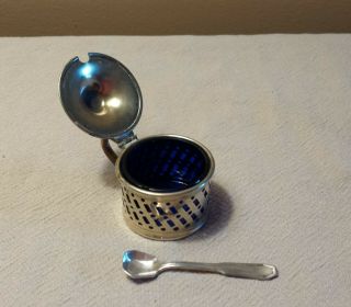 Antique E.  P.  N.  S Silver Plate (?) Salt Cellar/cobalt Blue Glass Insert/spoon