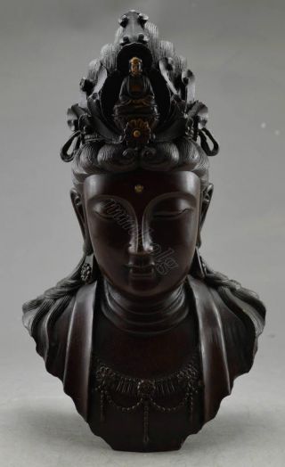 Collectible Old China Handwork Copper Carved Kwan - Yin Head Statue
