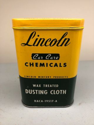 Rare Vintage Lincoln Mercury Auto Wax Treated Polishing Dust Cloth Tin Gas Oil