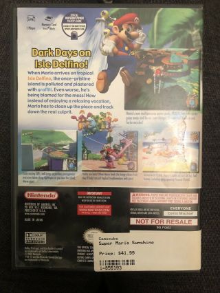 Mario Sunshine (Nintendo GameCube,  2002) Not For Resale Rare 3