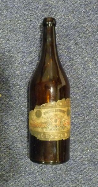 Rare Pre - Pro Amber Beer Bottle Bosch Brewing Co Linden Lake Mich W/early Label