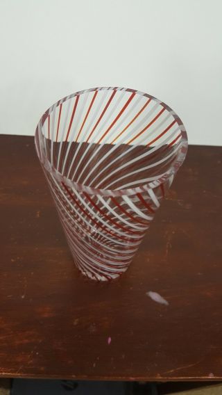 Rare Eastern Glass Company Art Glass Red And White Swirl Tumbler