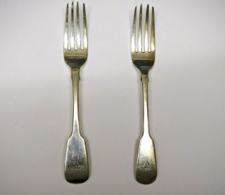 Pair Rare William Iv Solid Silver Table Forks