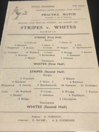 55/56 Sheffield United Whites V Stripes Rare Football Programme