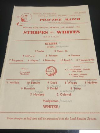 53/54 Sheffield United Whites V Stripes Rare Football Programme