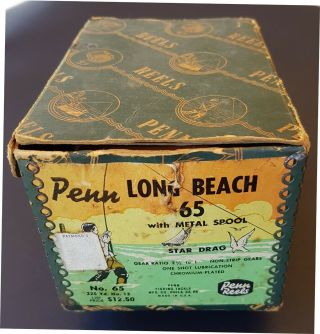 Rare Vintage Penn Long Beach No.  65 Box & Combined Lid Only (ref - N1151)