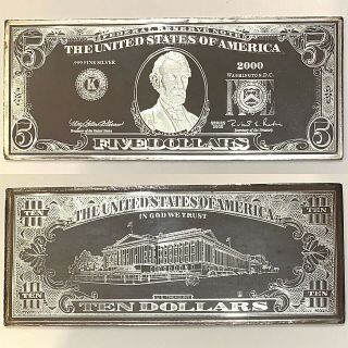 4 Oz Silver Us $5 Dollar Bill.  999 Fine In Capsule & Rare