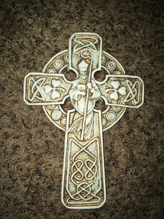 Rare Antique Hand Carved White Wooden Wall Crucifix Cross Clovers Irish Jesus