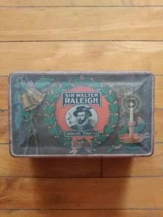 Vintage Rare Advertising Tobacco Sir Walter Raleigh Xmas Issue Tin / B&w