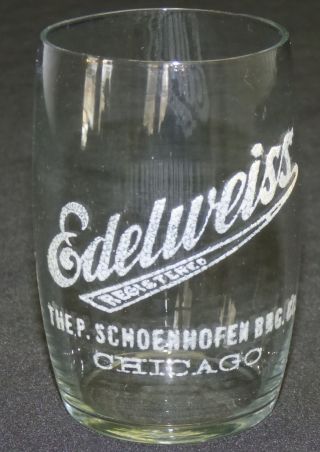 Antique Pre Prohibition Edelweiss Schoenhofen Chicago Beer Glass Enameled