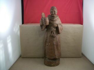 Vintage German Hand Carved Wood Monk With Beer Stein 17 " Tall