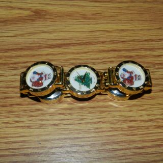 Vintage Christmas Watch Santa And Tree Golden Tone Red And Green