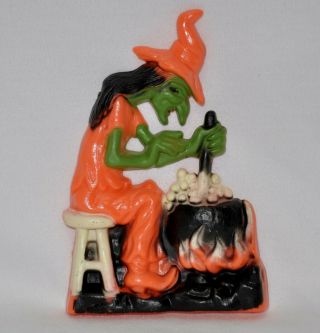 Rare Fantastic Vintage Halloween Witch With Brew Plastic Cake Topper Decoration