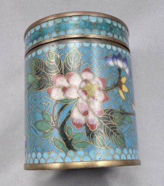 Vintage Japanese Cloisonné 3 " Tall Round Covered Box Jar Floral Design Cloisonne