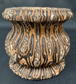 Wooden Zealand Ponga Wet Dry Vase Unique Rare Shape 4.  75 " By 5 " Mamaku