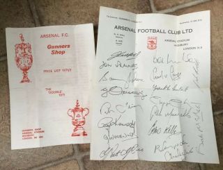 Arsenal Fc 1971 Price List & Signed Sheet (pre - Printed) Football Autographs Rare