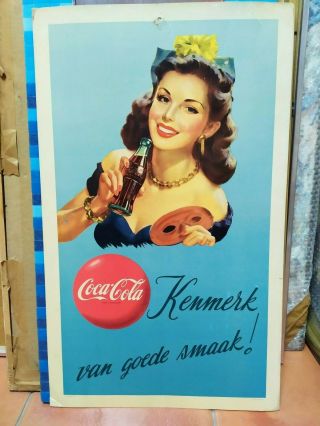 Coca Cola Cardboard Sign Belgium 50s Pin up Rare 2