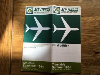 Very Rare Aer Lingus Irish Airlines 1964 Summer Timetable,  Effective April1.  1964