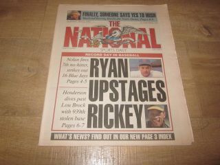 " The National Sports Daily " Newspaper,  May 2,  1991 Nolan Ryan 7 No - Hitter Rare