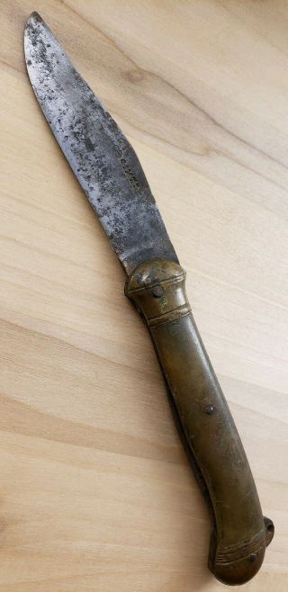 Antique Gimel Horn Handle Folding Knife W Spike/ Made In France