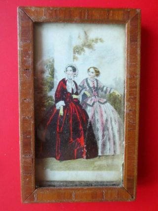 Antique Miniature Dollhouse Victorian Women Wd Framed Leather Backed Picture 1;1