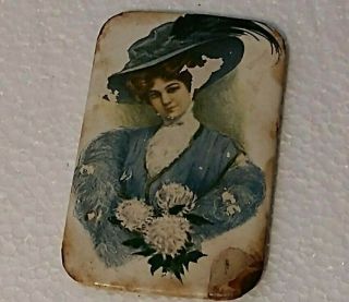 Antique Advertising Celluloid Pocket Mirror Beveled Glass