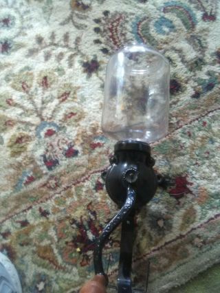 Antique Coffee Grinder Wall Mount Cast Iron & Glass No Lid