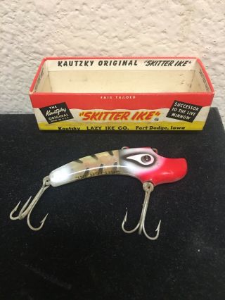 Vintage Kautzky " Skitter Ike " Red Fishing Lure W/ Box (so1 Rw) Lazy Ike Co.  Exc.