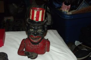 Rare Guaranteed Old Orig.  Jolly  Mechanical Bank With Top Hat A Happy Guy