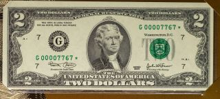 2003 Usa Rare $2 Bill Very Low Serial Number 00007767 Chicago Star Note (dr)