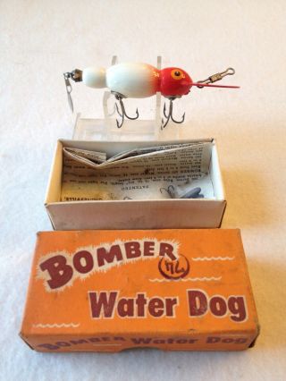 Vintage Old Wood Bomber Waterdog Fishing Lure Red/white