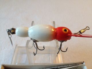 Vintage Old Wood Bomber Waterdog Fishing Lure Red/White 2