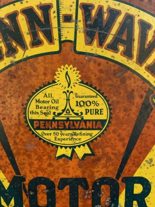 Rare Antique 1920 ' s Penn Wave Motor Oil 5 Gallon Metal Can Gas Station Sign 2