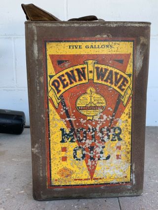 Rare Antique 1920 ' s Penn Wave Motor Oil 5 Gallon Metal Can Gas Station Sign 3