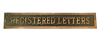 Rare Vintage Antique Post Office Registered Letters Plaque Sign Brass Copper