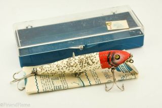 Vintage Pflueger Mustang Minnow Antique Lure Box W Papers Red Head Flitter Et15