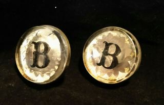 Antique,  Flat Glass Horse Bridle Rosettes Initial " B " With Brass Back