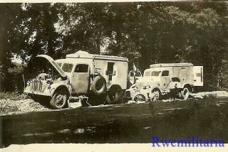Rare Camo Painted German Ambulances Abandoned On French Road; 1944