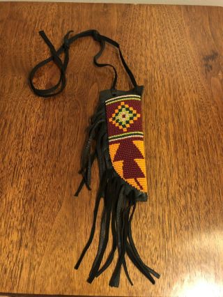 Vintage Authentic Native American Beaded Leather Knife Sheath 6.  25” Rare