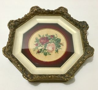 Vintage Victorian Framed Needlepoint Rose Pictures Victorian Shabby Antique 10 "