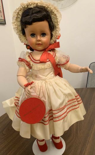 Rare Madame Alexander 1953 Madeline Doll 18” With Tagged Dress & Hatbox